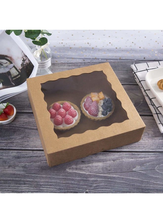 Onemore 10inch Natural Kraft Bakery Pie Boxes With PVC Windows,Large Cookie box 10x10x2.5inch 12 of Pack (Brown,12) - Image 3