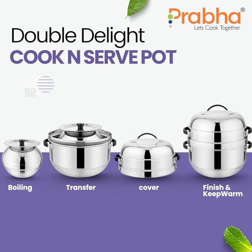 Prabha Thermal Rice Cooker 1 Kilogram | Cook N Serve Delight Cooker Stainless Steel Rice & Noodles Cookers | Double Layer Serving Pot Choodarapetty Pot & Rubber Gasket | Gas Stove Compatible 1-Year Warranty - Image 3