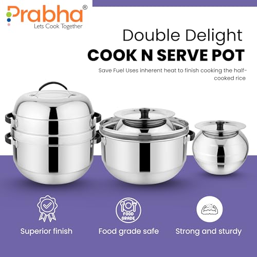Prabha Thermal Rice Cooker 1 Kilogram | Cook N Serve Delight Cooker Stainless Steel Rice & Noodles Cookers | Double Layer Serving Pot Choodarapetty Pot & Rubber Gasket | Gas Stove Compatible 1-Year Warranty - Image 5