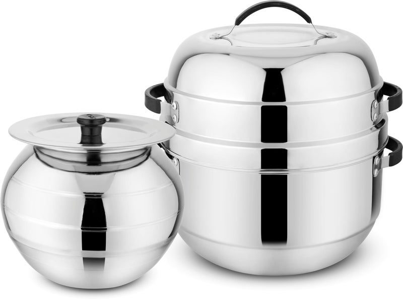 Prabha Thermal Rice Cooker 1 Kilogram | Cook N Serve Delight Cooker Stainless Steel Rice & Noodles Cookers | Double Layer Serving Pot Choodarapetty Pot & Rubber Gasket | Gas Stove Compatible 1-Year Warranty - Image 1