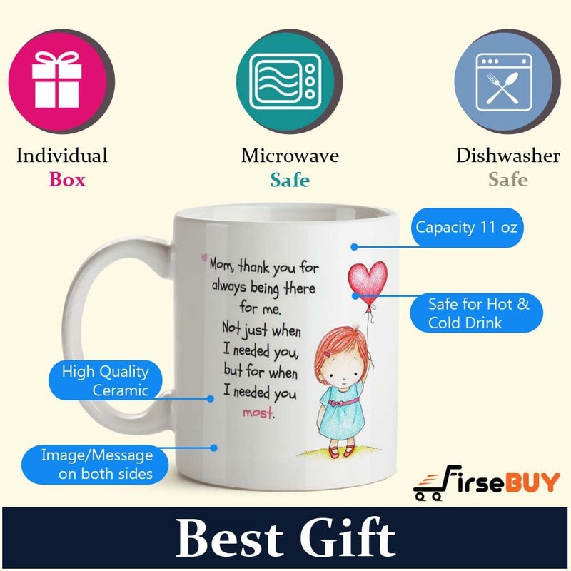 FirseBUY Gifts for Mom Coffee Mug 11 oz Mom Thank You for Always Being There for me Quotes Printed Funny Ceramic Coffee Mug from Daughter Son Husband to Wife Family Friends 1 Pcs - Image 4