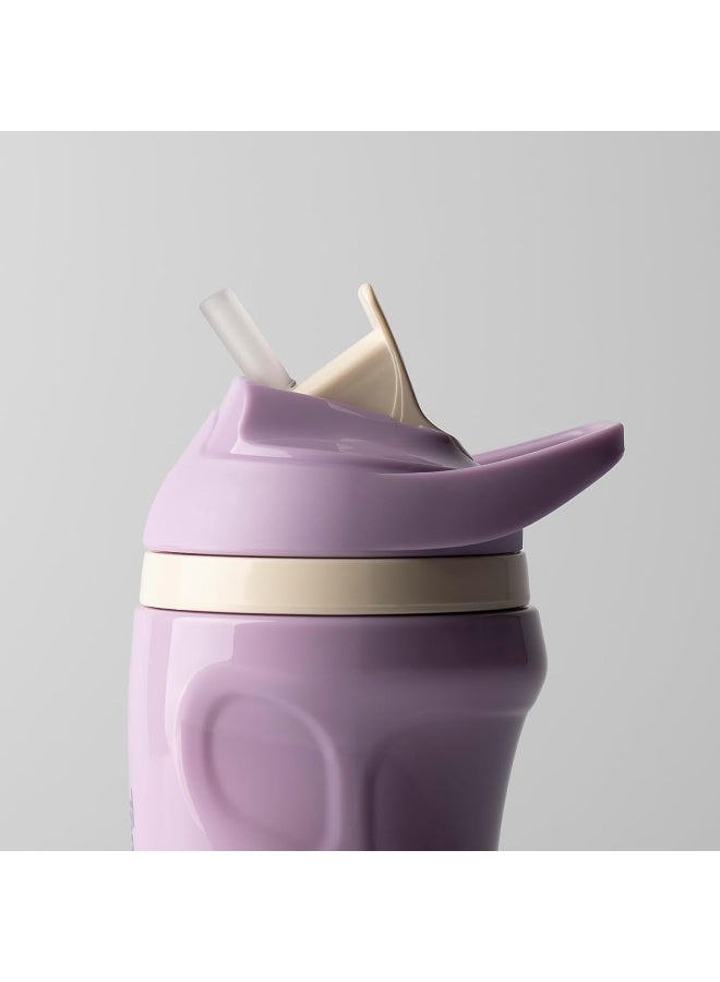 Tommee Tippee Insulated Sporty Spill-Proof Straw Cup, 12 Months+, 9oz, Toddler Training Sippy Cup, Sporty Carry Handle, Bite Resistant Spout, Flip Lid Keeps Straw Clean, Pack of 2, Purple and Orange - Image 2