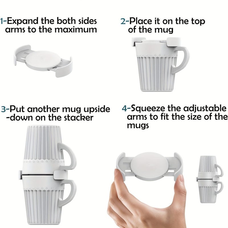 Black 6pcs Coffee Cup Mugs Storage Rack with Stacker for Kitchen Cabinet - Image 3