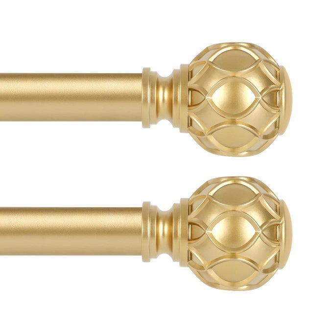 GOLD ADJUSTABLE CURTAIN RODS FOR WINDOWSFARMHOUSE HEAVY DUTY CURTAIN ROD FOR BEDROOM LIVING ROOMBOHO DECORATIVE RUSTIC DRAPERY ROD WITH VINTAGE COASTAL TEXTURE FINIALBRASS GOLD 2PACK 1845