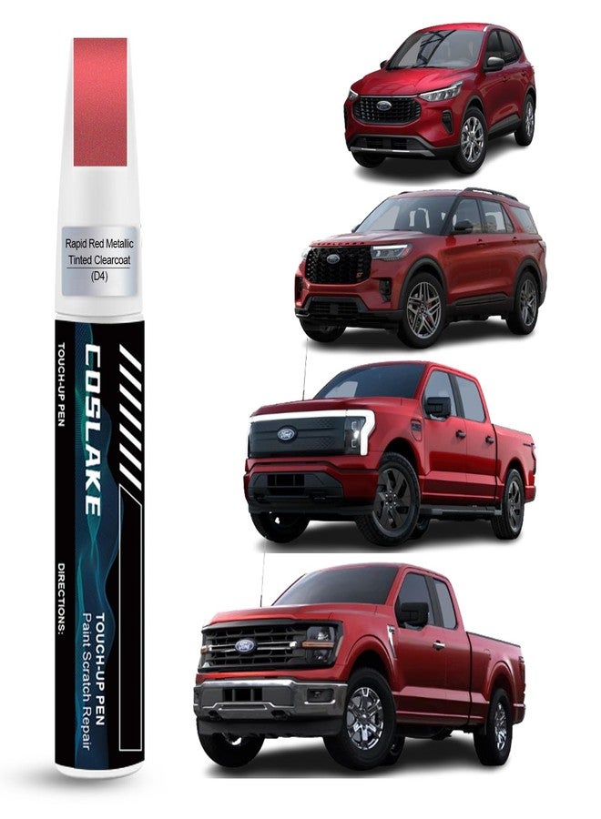 COSLAKE Car Touch Up Paint(Rapid Red Metallic Tinted Clearcoat(D4)) for Ford, Car Paint Scratch Repair Kit, Quick & Easy Solution to Repair, Scratch Remover Pen with 2PCS Disposable Micro Applicators - Image 1