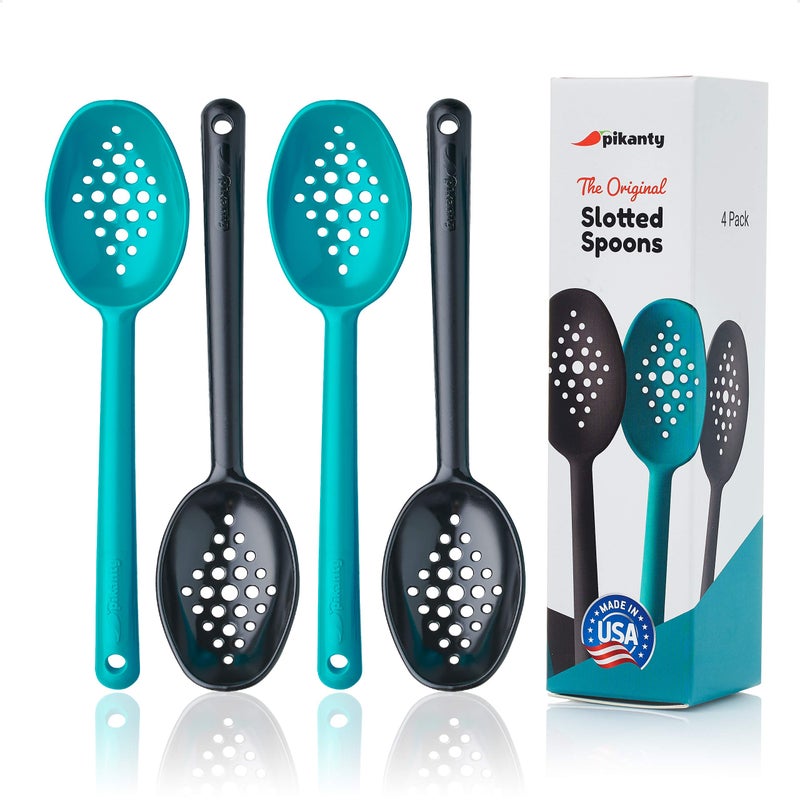 Pikanty  Small 7Inch Slotted Serving Spoons Pack of 4  Perfect for Olives Pickles  Condiments  Sturdy  Versatile  Made in USA