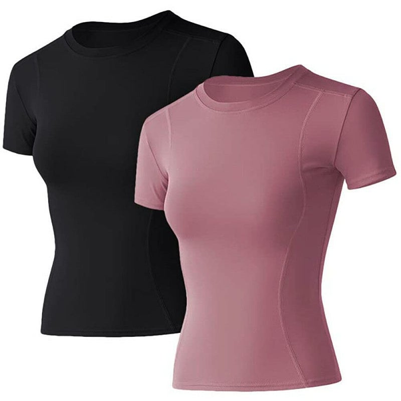 Loovoo Teeped Workout Tops for Women 2 Pack Short-Sleeves Crewneck Compression Seamless Athletic Yoga Gym Shirts - Image 1