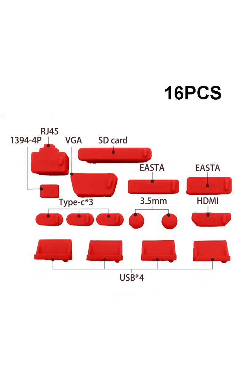 16pcs Red 1set/16pcs Silicone Notebook Anti Dust Plug Cover Stopper Type C Laptop Dustproof USB Port