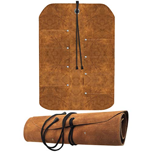 UJ Ramelson Co UJ Ramelson 6 Pocket Suede Leather Tool Roll Up Holder Organizer Bag Pouch for Woodworking, Wood Carving, Chisel, Gouge, and More, Brown - Image 2