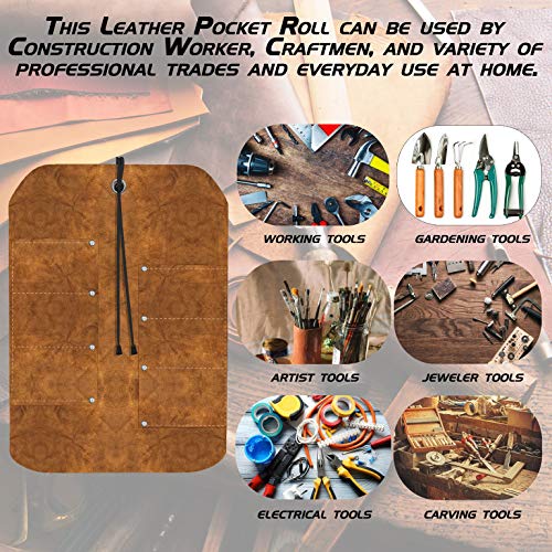 UJ Ramelson Co UJ Ramelson 6 Pocket Suede Leather Tool Roll Up Holder Organizer Bag Pouch for Woodworking, Wood Carving, Chisel, Gouge, and More, Brown - Image 5
