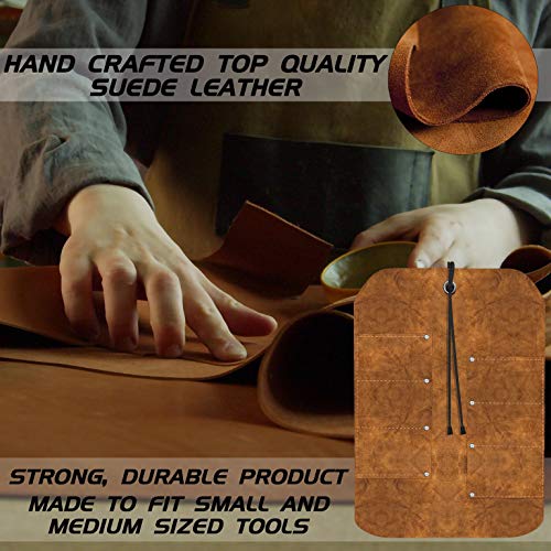 UJ Ramelson Co UJ Ramelson 6 Pocket Suede Leather Tool Roll Up Holder Organizer Bag Pouch for Woodworking, Wood Carving, Chisel, Gouge, and More, Brown - Image 3