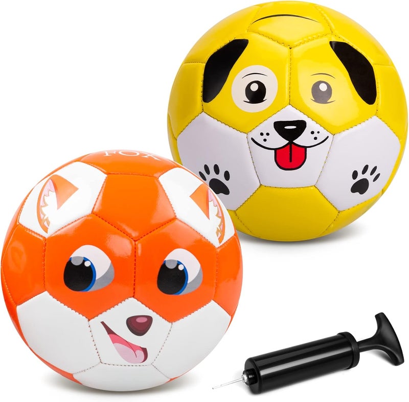 Paokoo Toddler Soccer Ball Size 2 - Soft Kids Soccer Ball 2 Pack for Ages 1-3 3-5 - Cartoon Sports Toys Boys Girls - Small Ball for Indoor/Outdoor Games - Christmas/Birthday/First Gift or Stocking Stuffers - Image 1