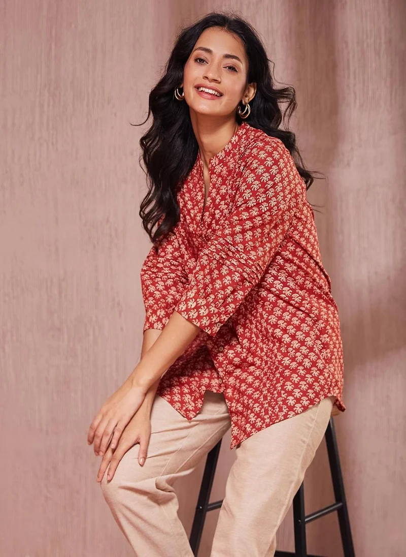 Fabindia Red Cotton Kalamkari Printed Tunic