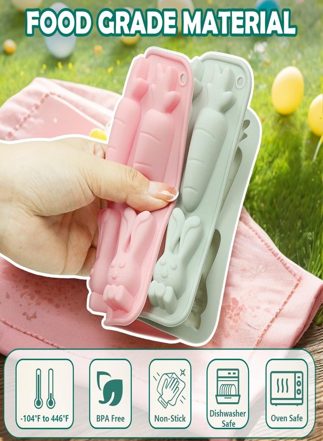 ANSEE Easter Silicone Molds for Chocolate, 4Pack Easter Candy Molds 3D Egg Bunny Carrot shapes Non Stick Moulds for DIY Chocolate, Fondant, Jelly, Ice Cube, Cake Decoration (Pink & Grey) - Image 2