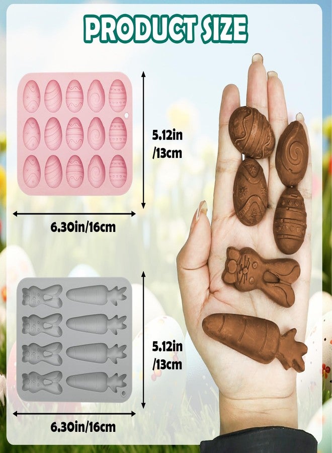 ANSEE Easter Silicone Molds for Chocolate, 4Pack Easter Candy Molds 3D Egg Bunny Carrot shapes Non Stick Moulds for DIY Chocolate, Fondant, Jelly, Ice Cube, Cake Decoration (Pink & Grey) - Image 3