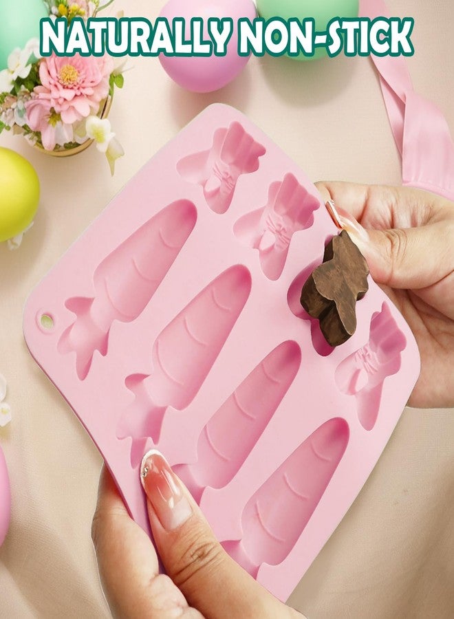 ANSEE Easter Silicone Molds for Chocolate, 4Pack Easter Candy Molds 3D Egg Bunny Carrot shapes Non Stick Moulds for DIY Chocolate, Fondant, Jelly, Ice Cube, Cake Decoration (Pink & Grey) - Image 4