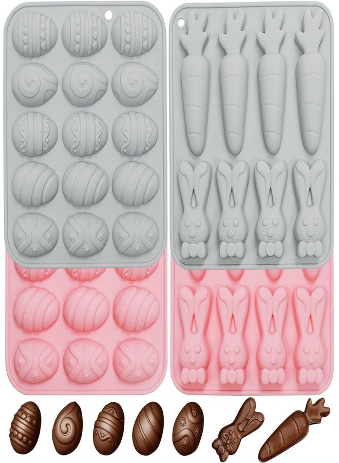 ANSEE Easter Silicone Molds for Chocolate, 4Pack Easter Candy Molds 3D Egg Bunny Carrot shapes Non Stick Moulds for DIY Chocolate, Fondant, Jelly, Ice Cube, Cake Decoration (Pink & Grey) - Image 1