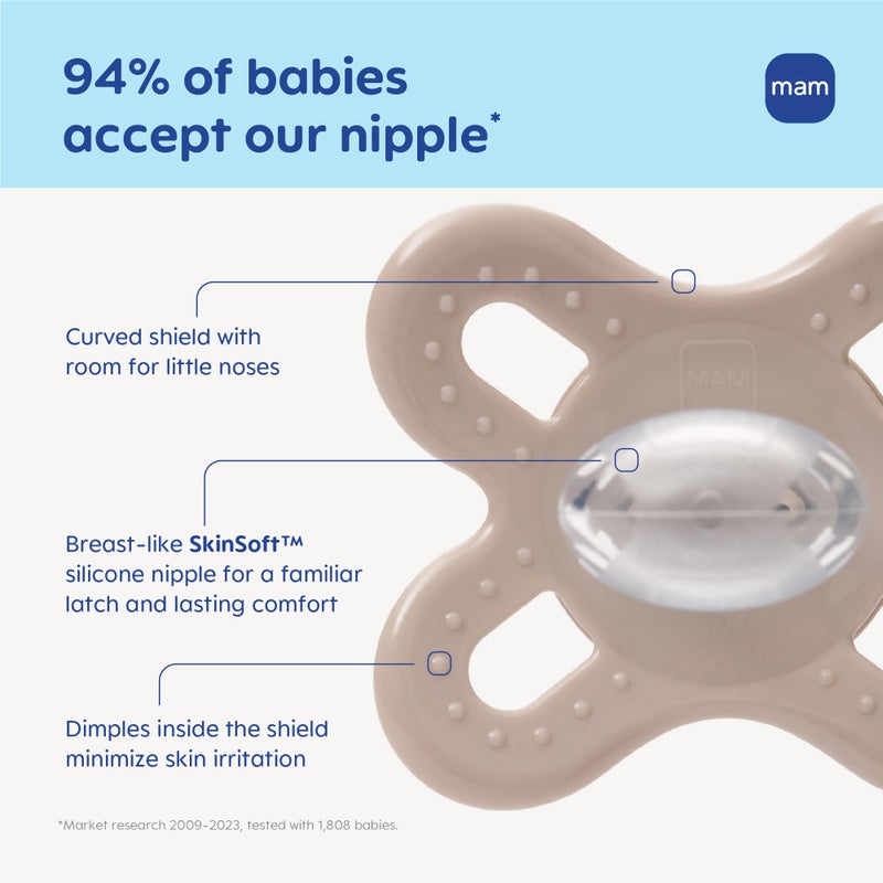 MAM Original Start Night Baby Pacifiers 0-3 Months Newborns, BPA-Free Skin Soft Silicone Nipple, Glows in The Dark, Developed with Medical Experts, 4 Count - Image 3