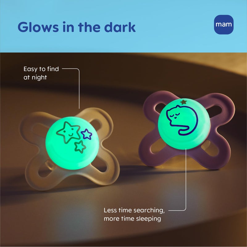 MAM Original Start Night Baby Pacifiers 0-3 Months Newborns, BPA-Free Skin Soft Silicone Nipple, Glows in The Dark, Developed with Medical Experts, 4 Count - Image 4
