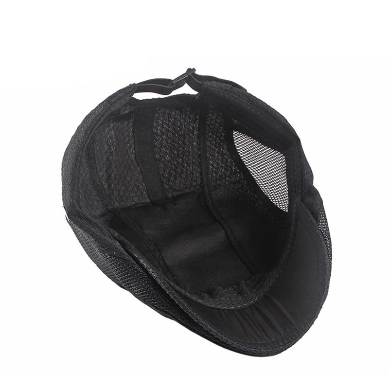 FASHIXD Mens Mesh Flat Caps Light Summer Beret Hat Breathable Newsboy Ivy Cap Cabbie Adjustable (Black) - Image 4
