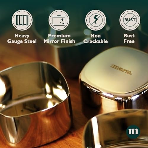 MARU Square Bowls for Kitchen, Stainless Steel Katori Set of 6-200ml Each, Durable Steel Bowls for Kitchen, Serving Bowl Silver Bowl Set - Image 5