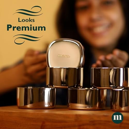 MARU Square Bowls for Kitchen, Stainless Steel Katori Set of 6-200ml Each, Durable Steel Bowls for Kitchen, Serving Bowl Silver Bowl Set - Image 3