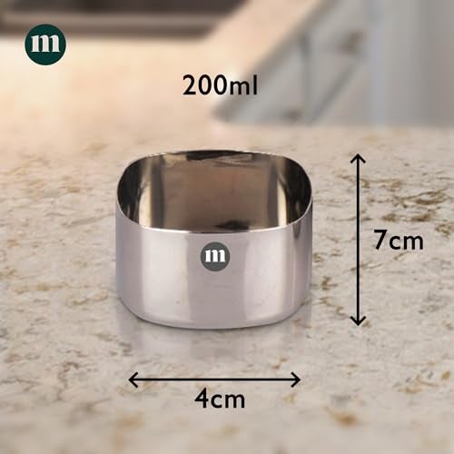 MARU Square Bowls for Kitchen, Stainless Steel Katori Set of 6-200ml Each, Durable Steel Bowls for Kitchen, Serving Bowl Silver Bowl Set - Image 2