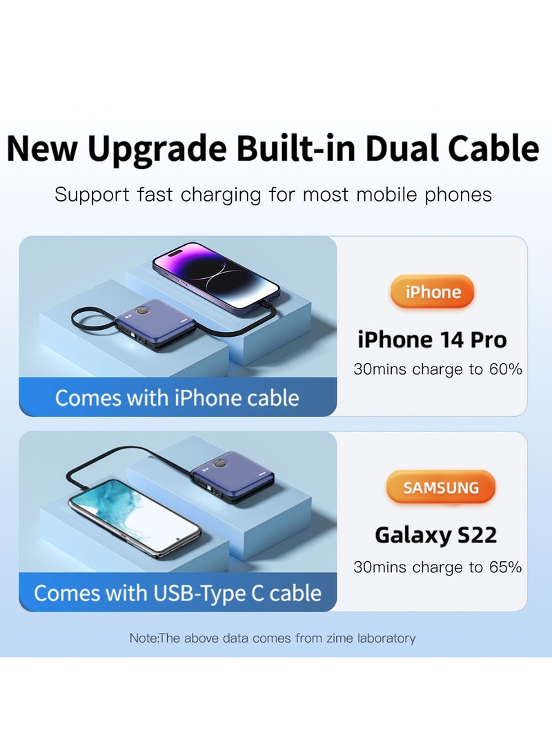 zime باور بانك زيم E28، شاحن محمول سريع الشحن بقوة 22.5 واط مع موصل مدمج وكابل USB-C، 1 USB-C، 1 USB-A، بطارية بسعة 20,000 مللي أمبير لهواتف آيفون 16/15/14/13، سامسونج، هواوي - Image 5