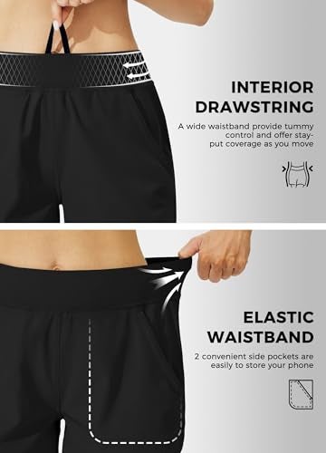 Willit Women's 3" Swim Board Shorts Swimming Bottoms with Brief Liner Quick Dry UPF 50+ Black L - Image 5