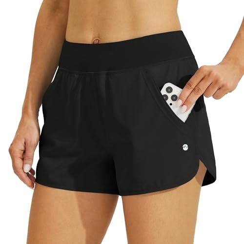 Willit Women's 3" Swim Board Shorts Swimming Bottoms with Brief Liner Quick Dry UPF 50+ Black L - Image 1