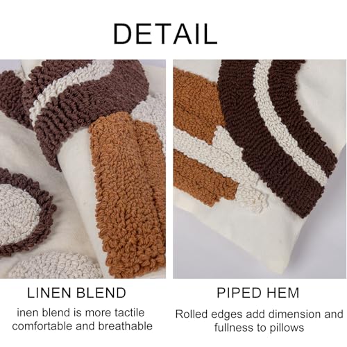 RinRinfam Boho Abstract Tufted Lumbar Pillow Cover 12x 20, Geometric Rainbow Cottagecore Decor Linen Pillow Cushion Case, Neutral Accent Farmhouse Home Decor for Outdoor Couch Bedroom Car Brown - Image 2