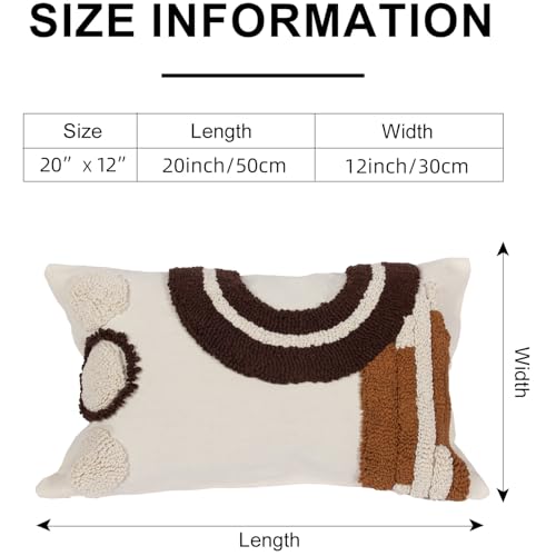 RinRinfam Boho Abstract Tufted Lumbar Pillow Cover 12x 20, Geometric Rainbow Cottagecore Decor Linen Pillow Cushion Case, Neutral Accent Farmhouse Home Decor for Outdoor Couch Bedroom Car Brown - Image 5