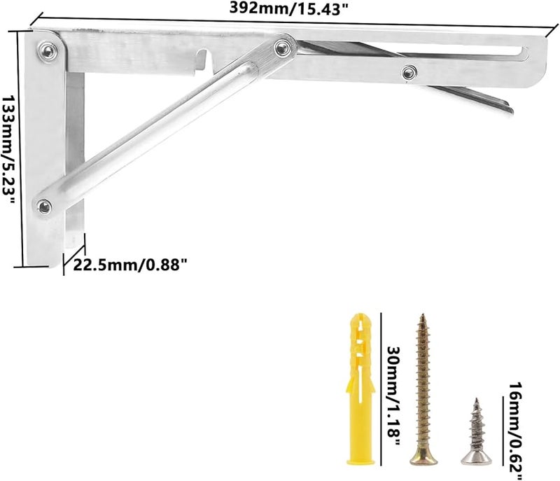 Heavy Duty SUS201 Folding Shelf Brackets 2PCS Silver 392x22 5x133mm Wall Mounted - Image 3