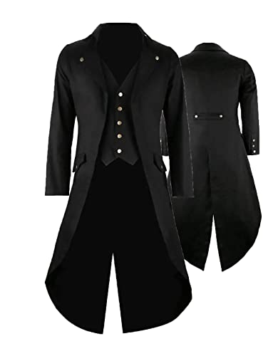 GOLDSTITCH Mens Black Vintage Tailcoat Jacket Fancy Cool Cosplay Costume Robe Black Large - Image 3