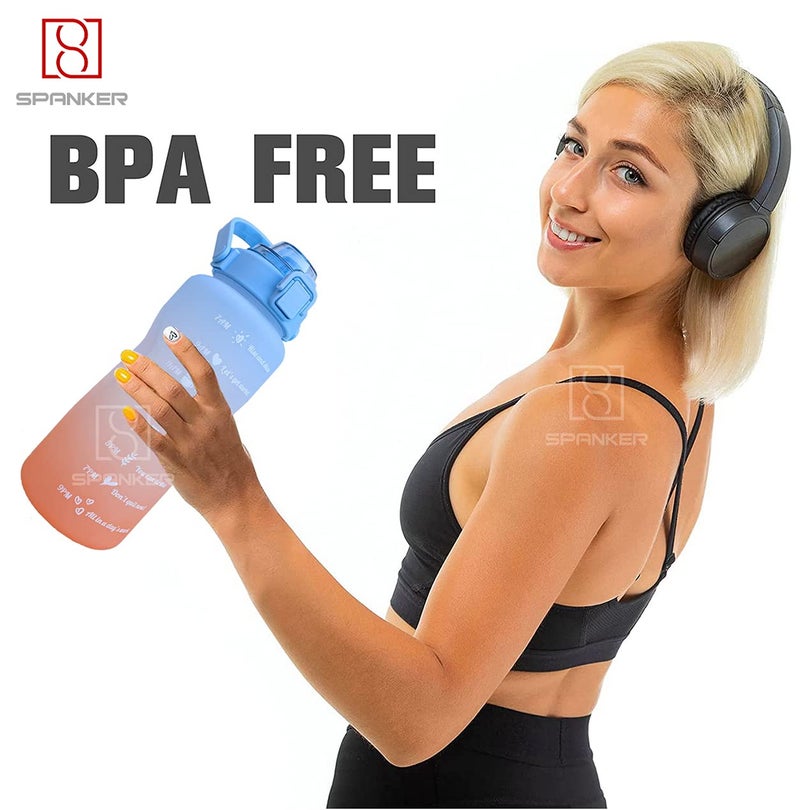 Spanker Spirit Motivational Water Bottle Gallon For Girls with Time Marker Large Capacity 2000ML Leakproof BPA Free Fitness Sports Water BottleBlueOrange SSTP Plastic - Image 3