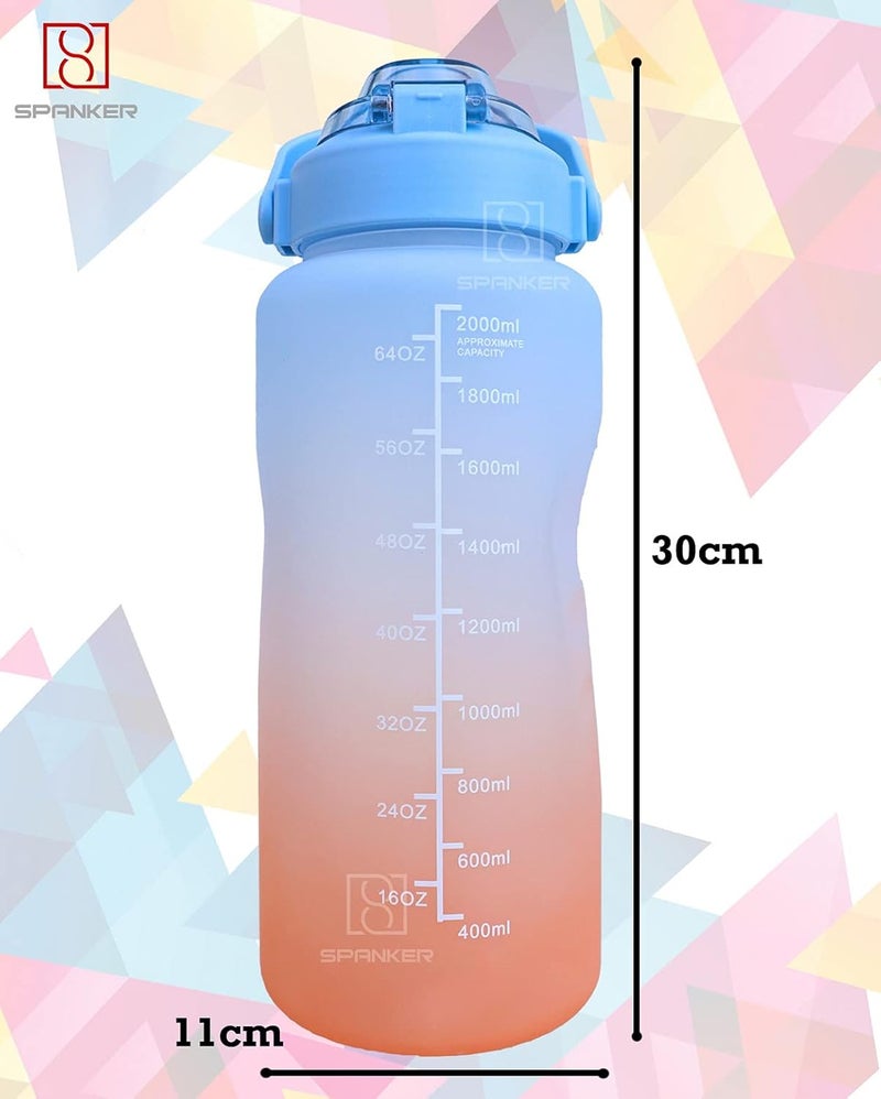 Spanker Spirit Motivational Water Bottle Gallon For Girls with Time Marker Large Capacity 2000ML Leakproof BPA Free Fitness Sports Water BottleBlueOrange SSTP Plastic - Image 5