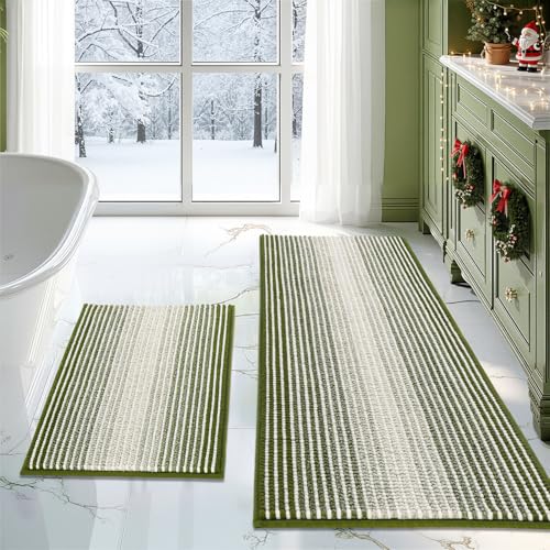 BSICPRO Bathroom Rugs and Mats Sets, 2 Piece Thick Absorbent Chenille Bath Mat Rug Set Non Slip, Soft Shaggy Bath Room Floor Mats for Bathroom, Machine Washable (Sage, 20" x 47" Plus 16" x 24") - Image 1