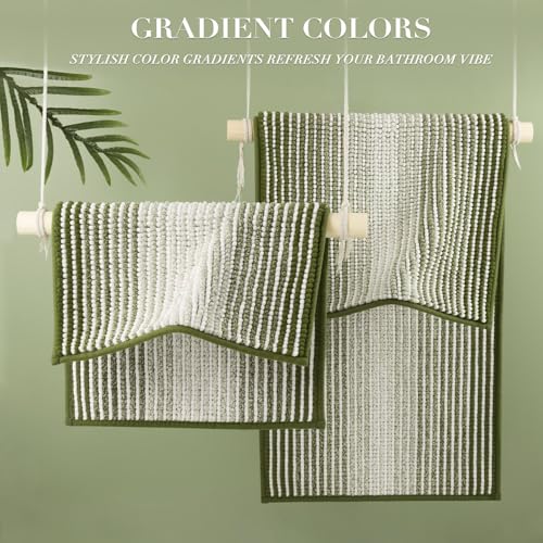 BSICPRO Bathroom Rugs and Mats Sets, 2 Piece Thick Absorbent Chenille Bath Mat Rug Set Non Slip, Soft Shaggy Bath Room Floor Mats for Bathroom, Machine Washable (Sage, 20" x 47" Plus 16" x 24") - Image 4