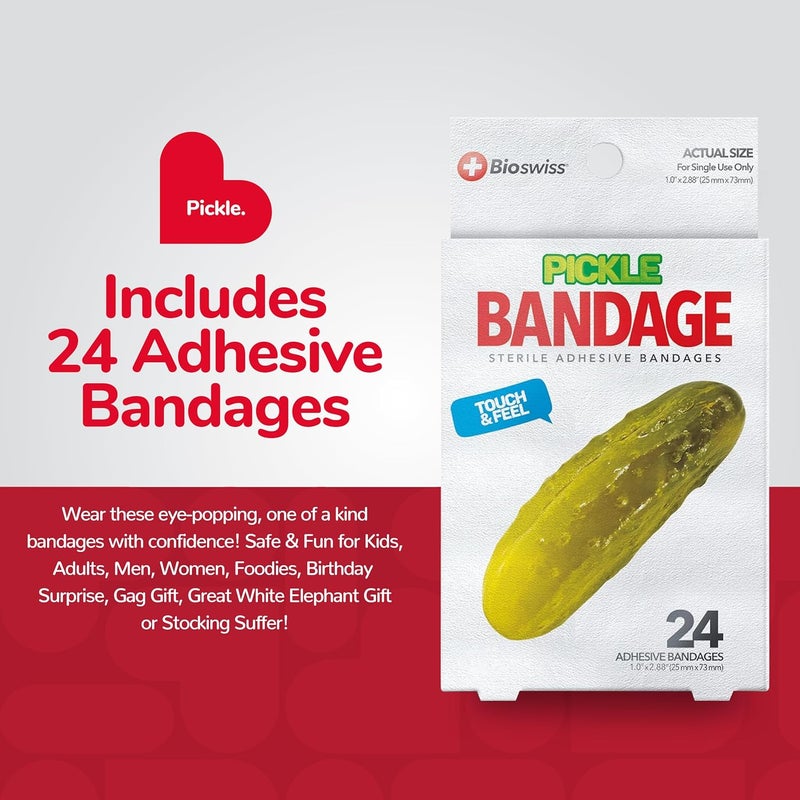 BioSwiss Bandages Pickle Shaped Self Adhesive Bandage Latex Free Sterile Wound Care Fun First Aid Kit Supplies for Kids 24 Count - Image 2