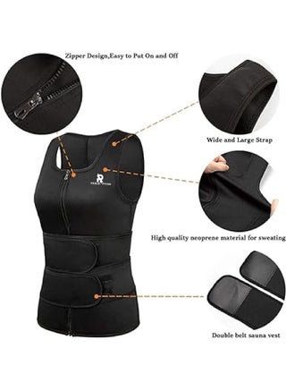 Men Neoprene Sauna Suit Waist Trainer Vest Zipper Tank Top Trimmer Body Shaper Workout Suit Zipper Shapewear Vest Sweat Belt Body Shaper for Belly Fat Slimming Gym Workout - view 3
