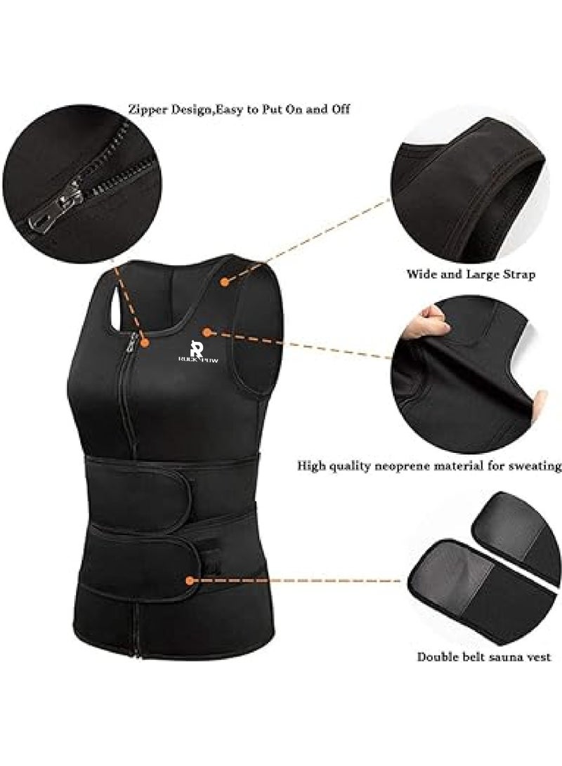 Rock Pow Men Neoprene Sauna Suit Waist Trainer Vest Zipper Tank Top Trimmer Body Shaper Workout Suit Zipper Shapewear Vest Sweat Belt Body Shaper for Belly Fat Slimming Gym Workout  - Image 3