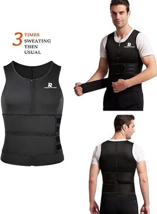 Men Neoprene Sauna Suit Waist Trainer Vest Zipper Tank Top Trimmer Body Shaper Workout Suit Zipper Shapewear Vest Sweat Belt Body Shaper for Belly Fat Slimming Gym Workout - view 5