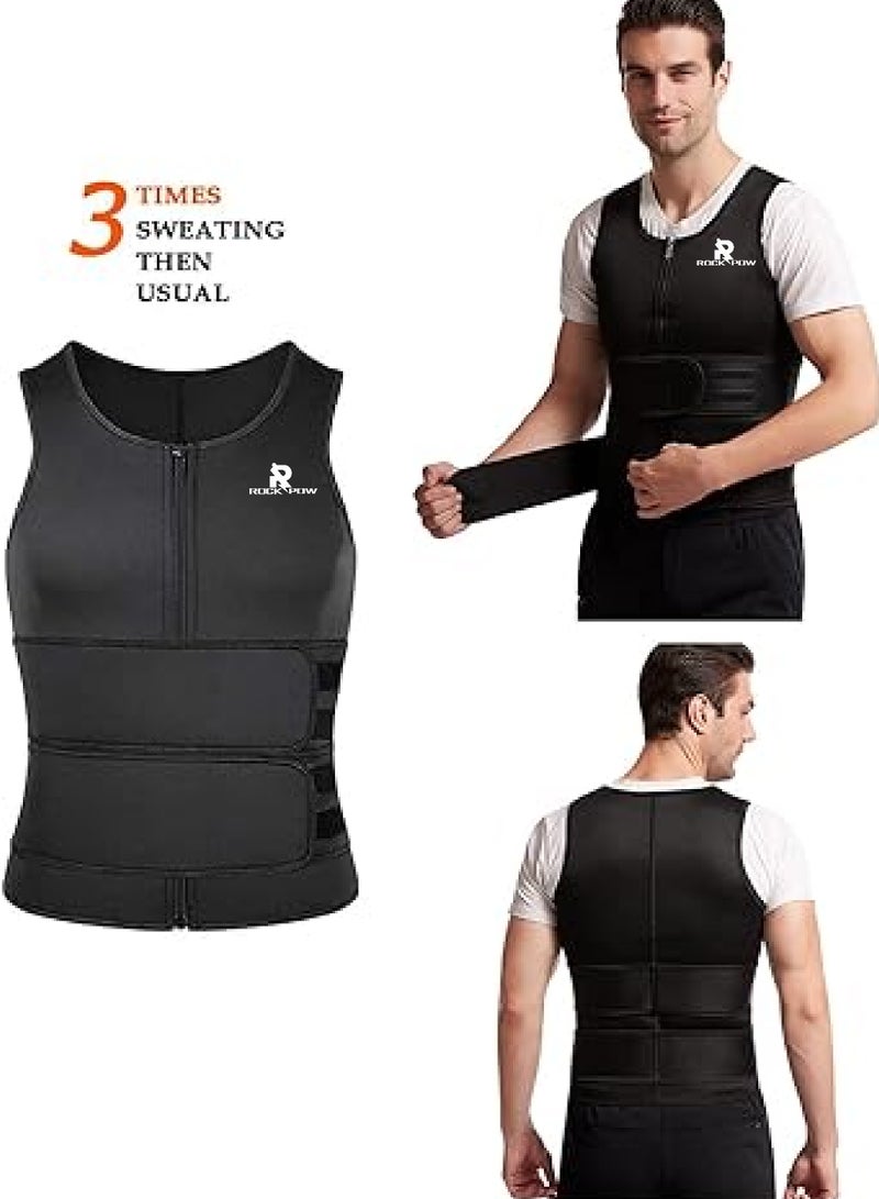 Rock Pow Men Neoprene Sauna Suit Waist Trainer Vest Zipper Tank Top Trimmer Body Shaper Workout Suit Zipper Shapewear Vest Sweat Belt Body Shaper for Belly Fat Slimming Gym Workout  - Image 5