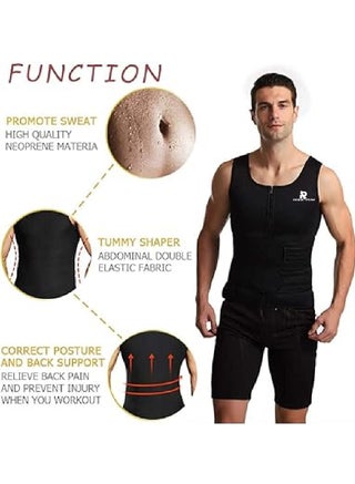 Men Neoprene Sauna Suit Waist Trainer Vest Zipper Tank Top Trimmer Body Shaper Workout Suit Zipper Shapewear Vest Sweat Belt Body Shaper for Belly Fat Slimming Gym Workout - view 4