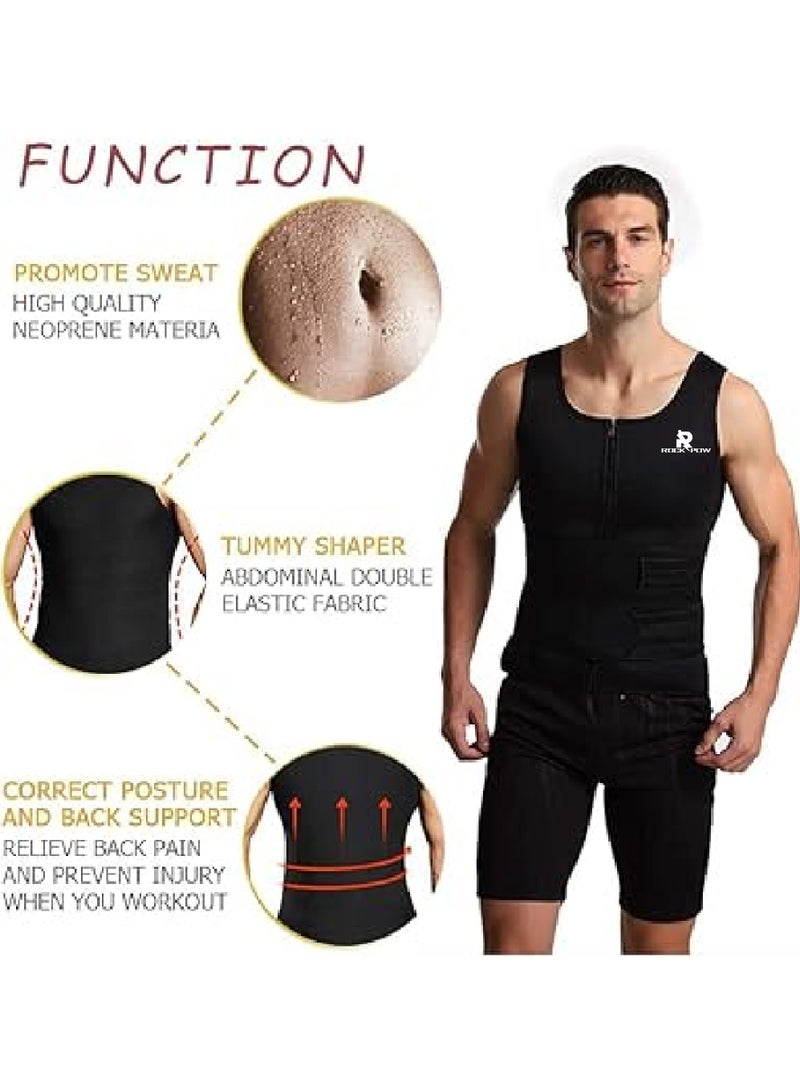 Rock Pow Men Neoprene Sauna Suit Waist Trainer Vest Zipper Tank Top Trimmer Body Shaper Workout Suit Zipper Shapewear Vest Sweat Belt Body Shaper for Belly Fat Slimming Gym Workout  - Image 4