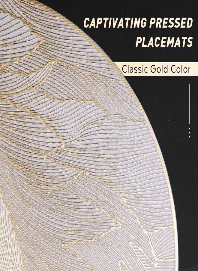 FAVE 6PCS Round Placemats Feather Pressed Vinyl Placemats Set of 6 Slip Resistant Table Mats Wipeable Gold Placemats for Table Decor Holiday Wedding Accent(15IN,Feather) - Image 4