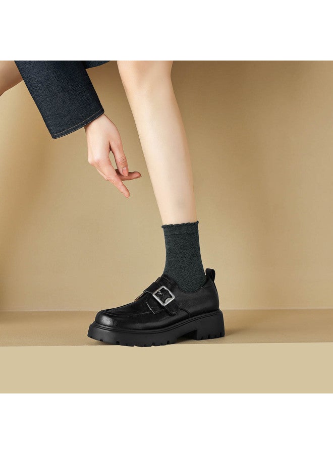 AME Square Toe Minimalist Leather Shoes 2025 New Collection Buckle Strap Loafer Platform Flats For Women - Image 4