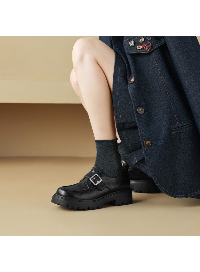 AME Square Toe Minimalist Leather Shoes 2025 New Collection Buckle Strap Loafer Platform Flats For Women - Image 2