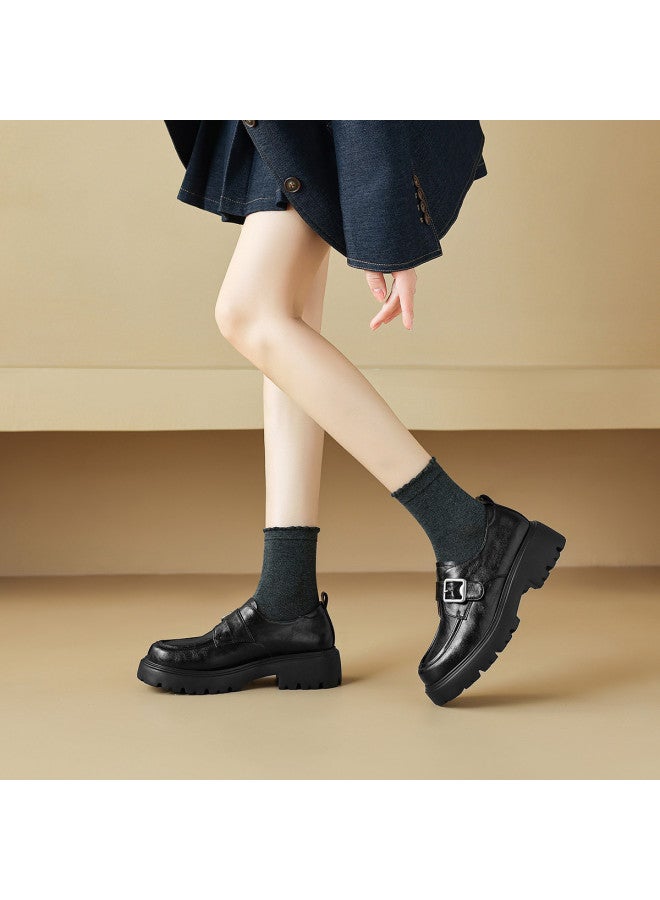 AME Square Toe Minimalist Leather Shoes 2025 New Collection Buckle Strap Loafer Platform Flats For Women - Image 3