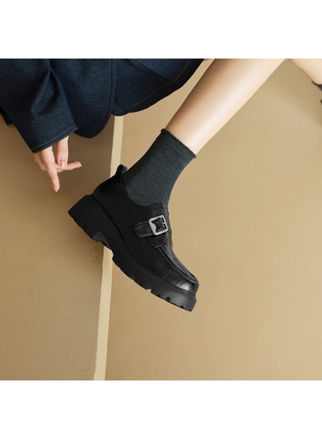 AME Square Toe Minimalist Leather Shoes 2025 New Collection Buckle Strap Loafer Platform Flats For Women - Image 5